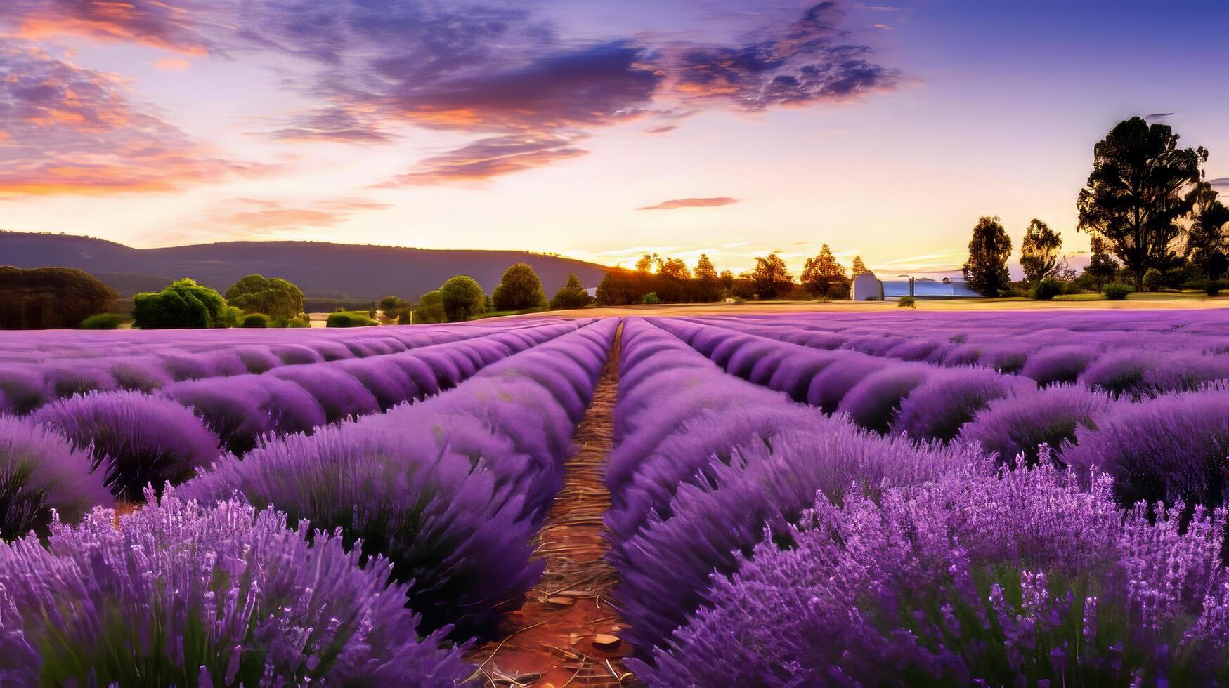 AI generated Lavender field in full bloom photo