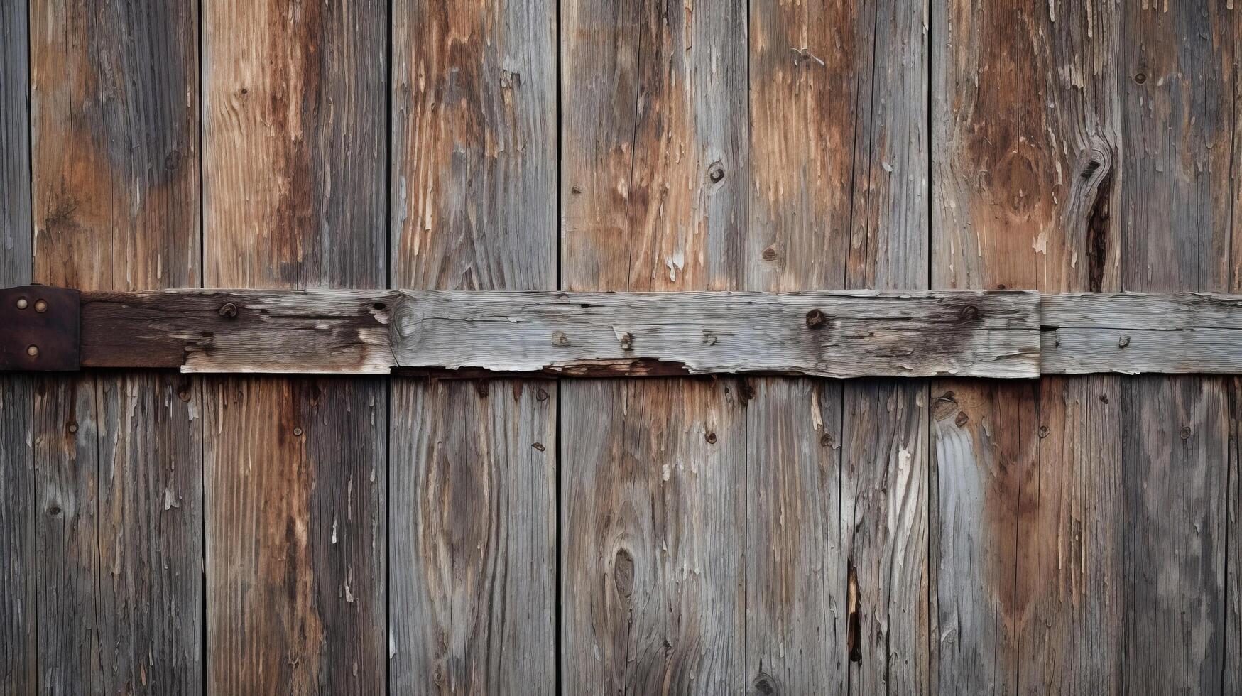 AI generated A vintage gate with cracked wood and rusty metal details photo