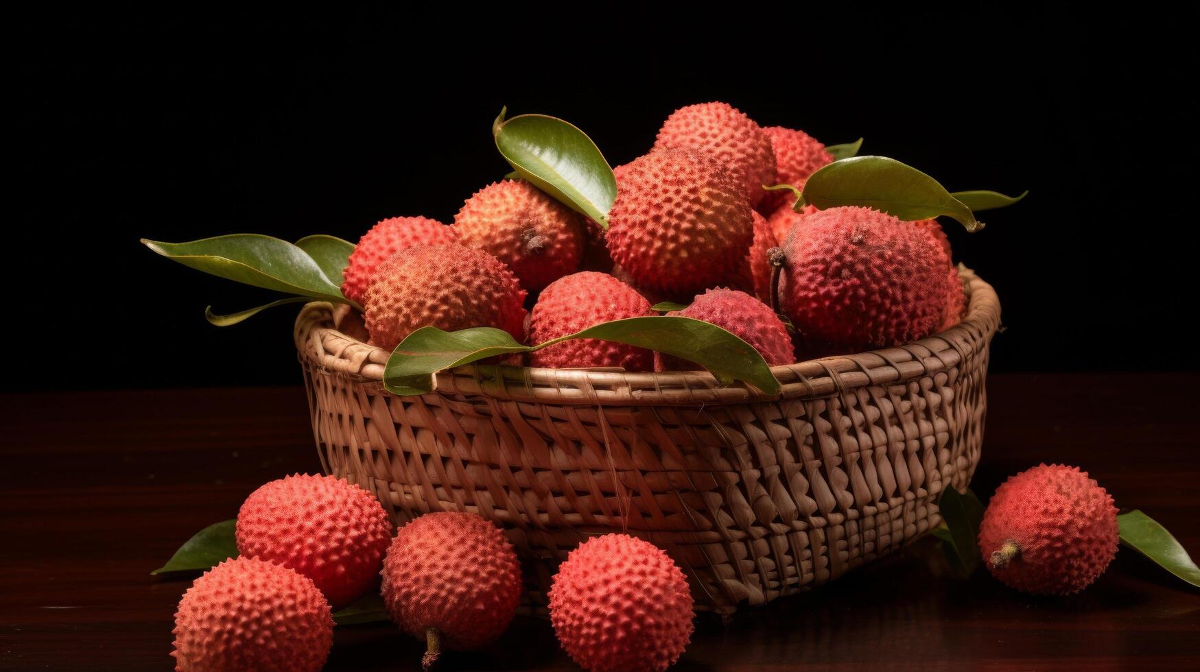 AI generated Lychee fruit basket with exotic flair photo