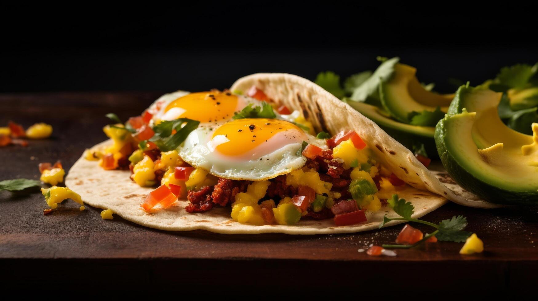AI generated Breakfast taco with eggs and avocado photo