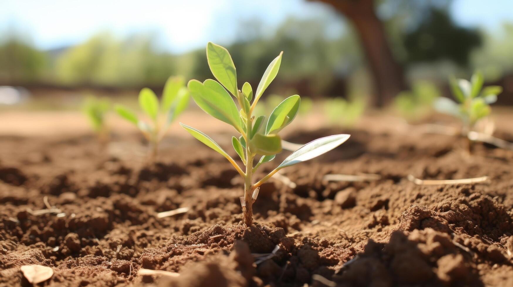 AI generated Almond tree seedlings with early nuts emerging photo