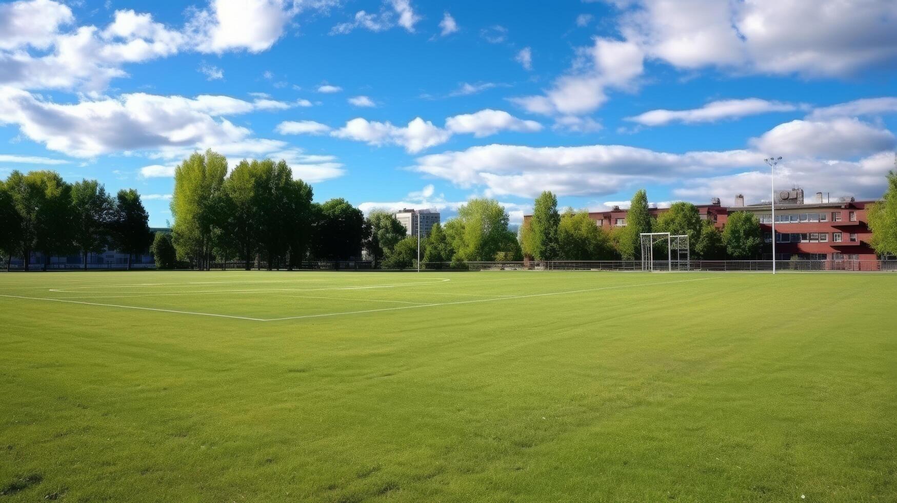 AI generated Tranquil school field with no signs of activity photo