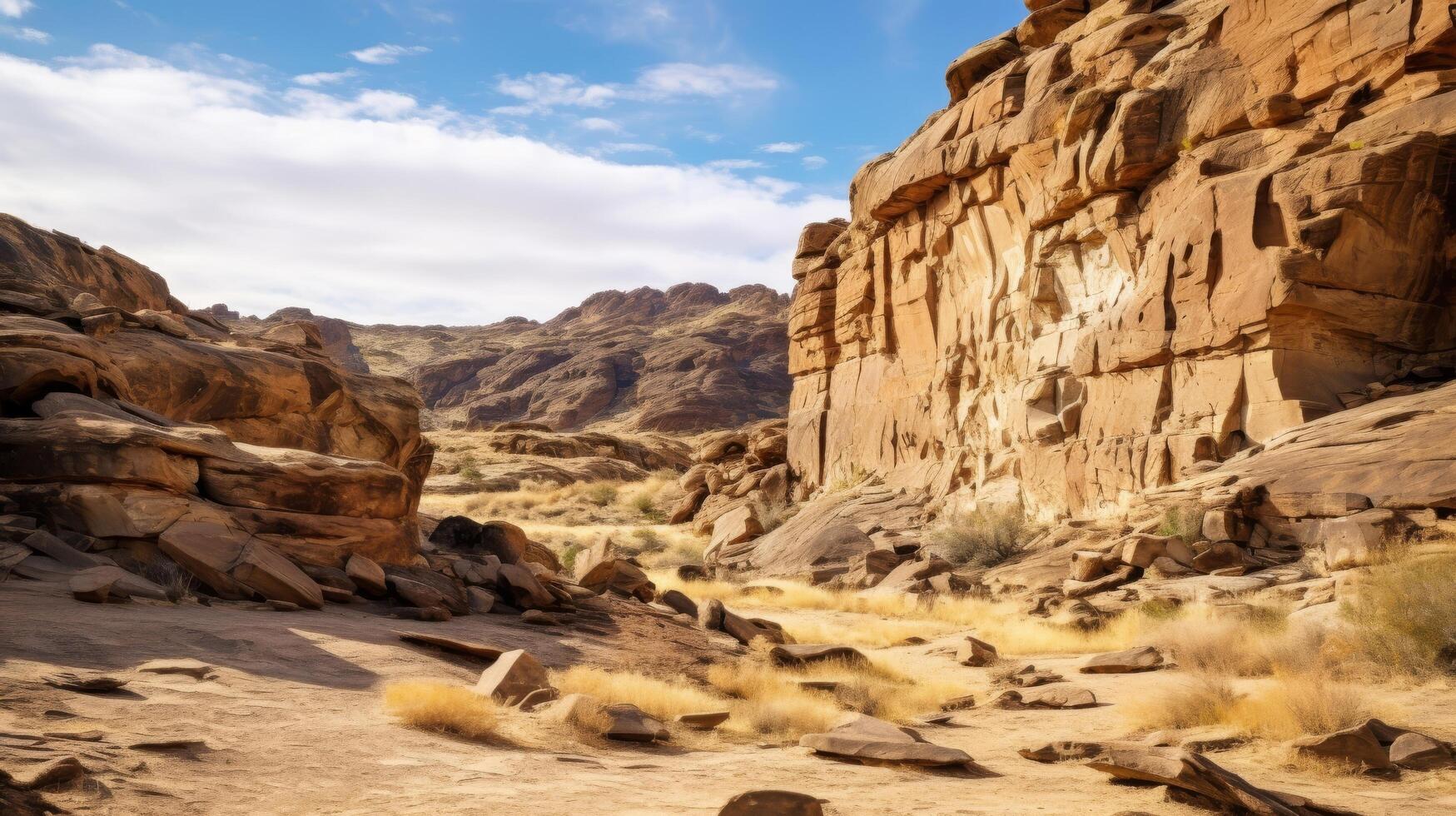 AI generated Rock formations and petroglyphs in a natural setting photo