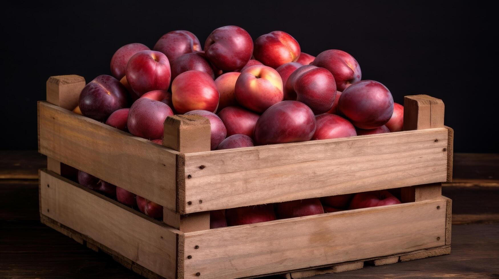 ai generado caja exhibiendo un colección de suculento y vibrante pluots foto