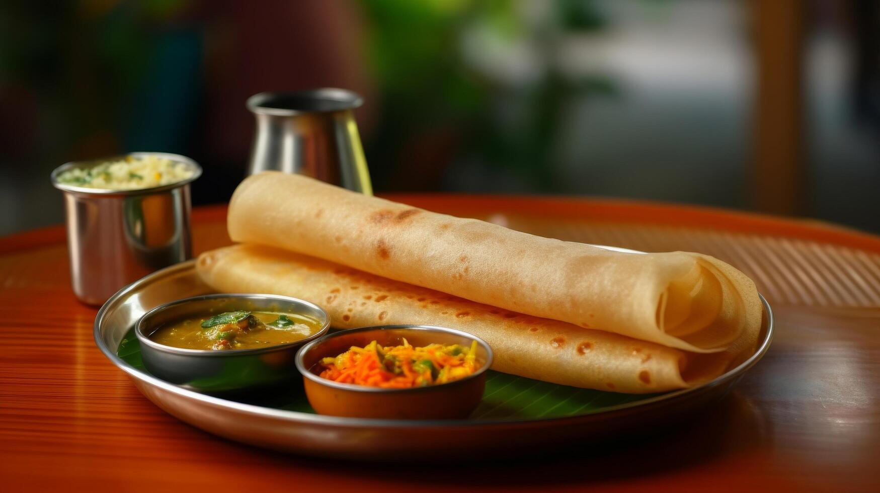 AI generated South Indian breakfast Dosa and flavorful sambar photo