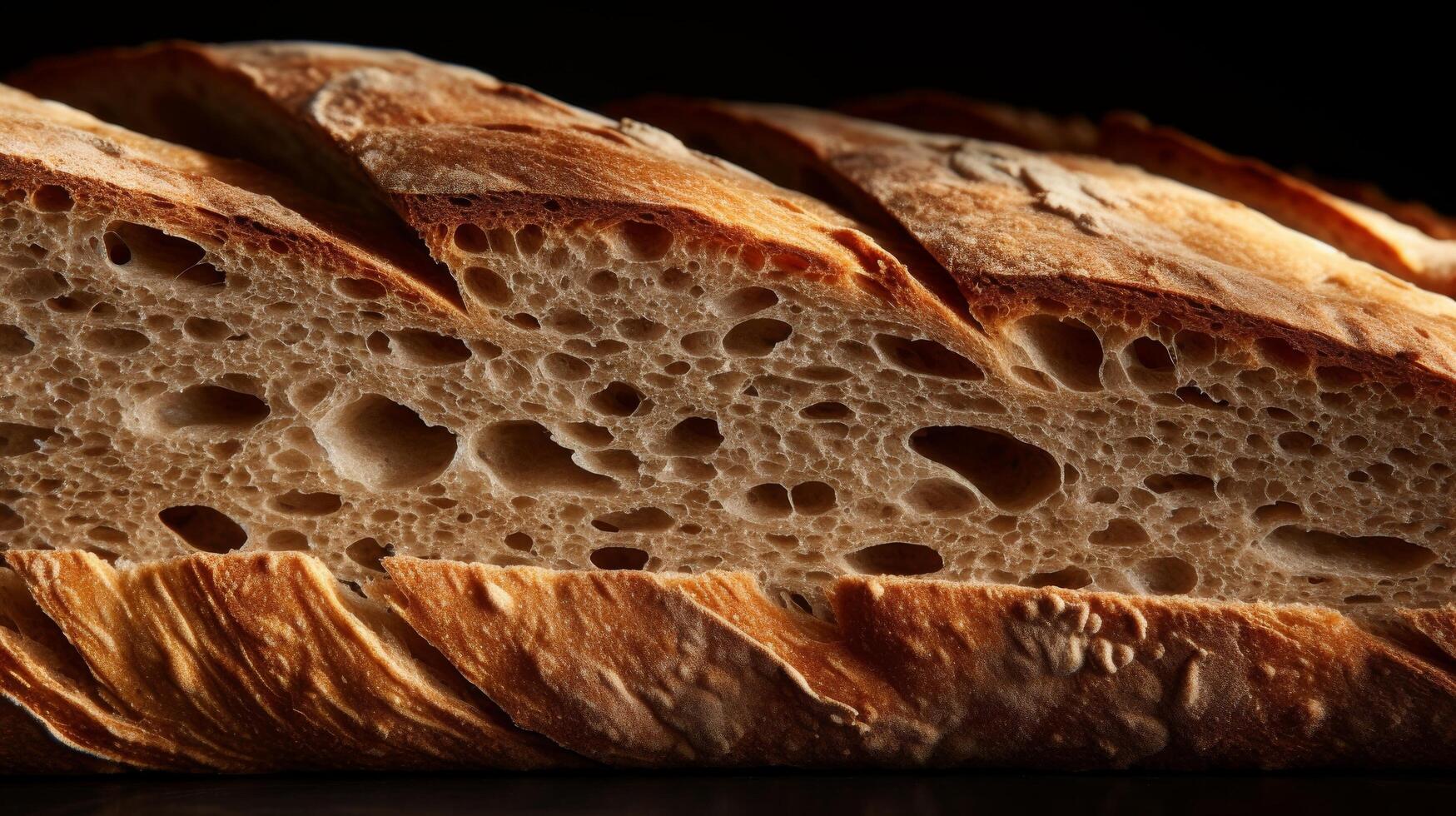 AI generated A close up of a golden and crispy artisanal bread crust photo