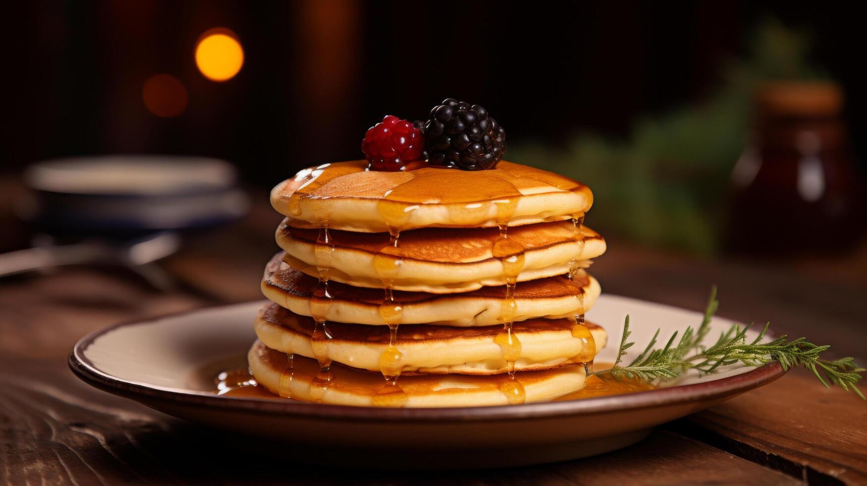 AI generated Brunch delight Stack of mini pancakes photo