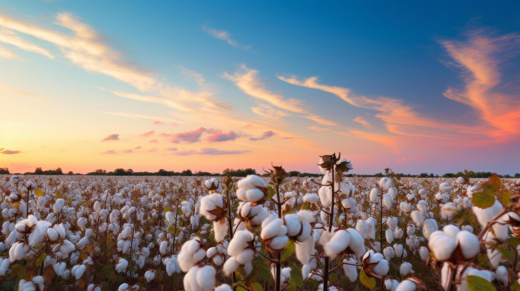 AI generated Cotton crop at peak growth in a summer landscape photo