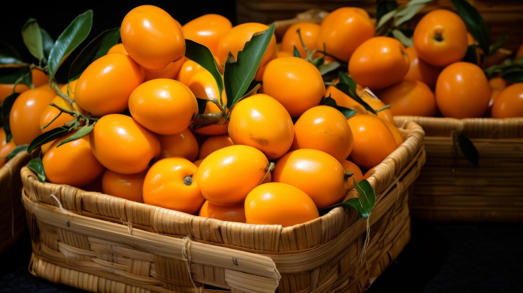 AI generated Overflowing baskets showcasing a variety of luscious and ripe loquats photo
