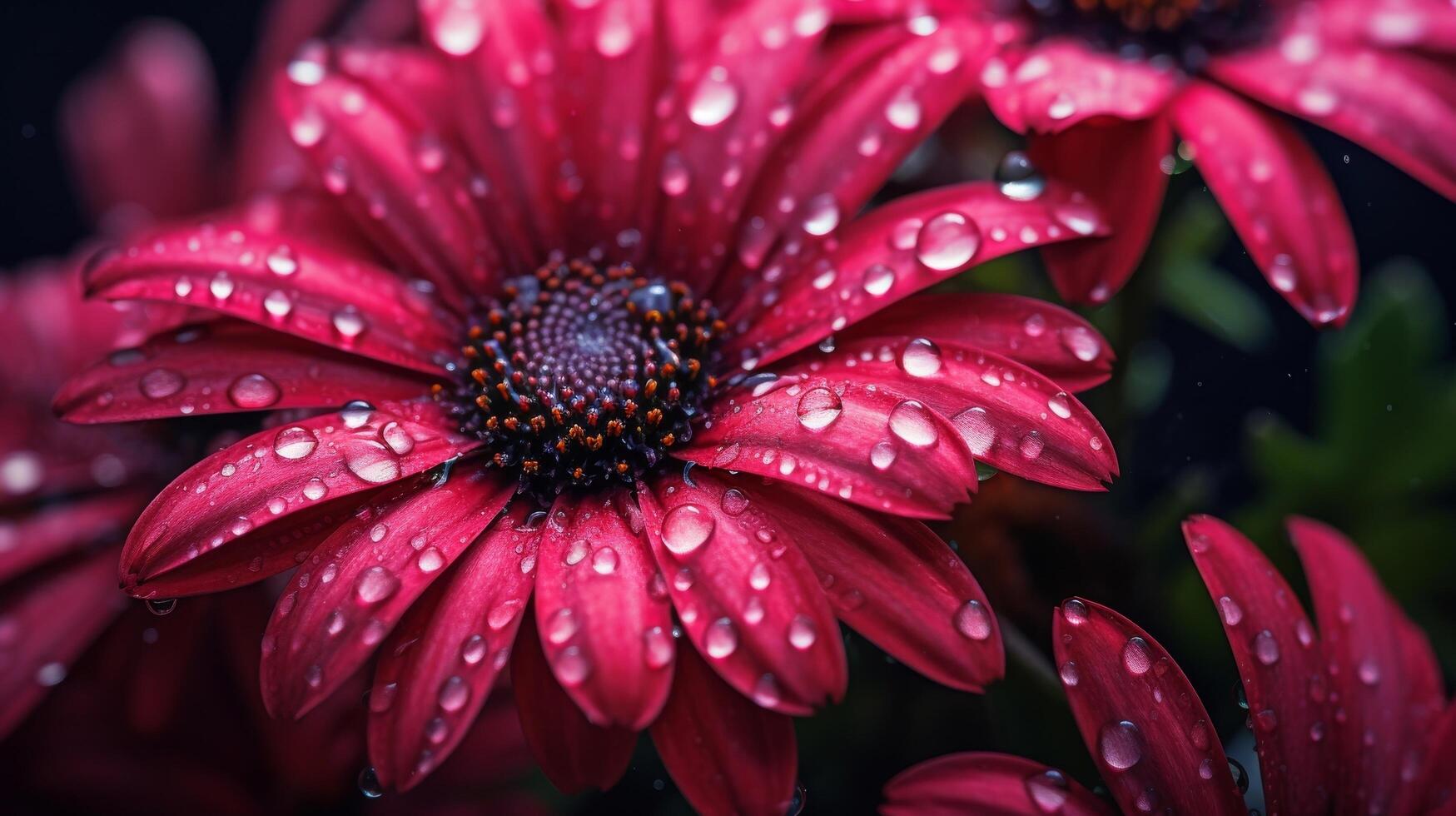 AI generated Close up of red gerbera daisy flower with water drops photo