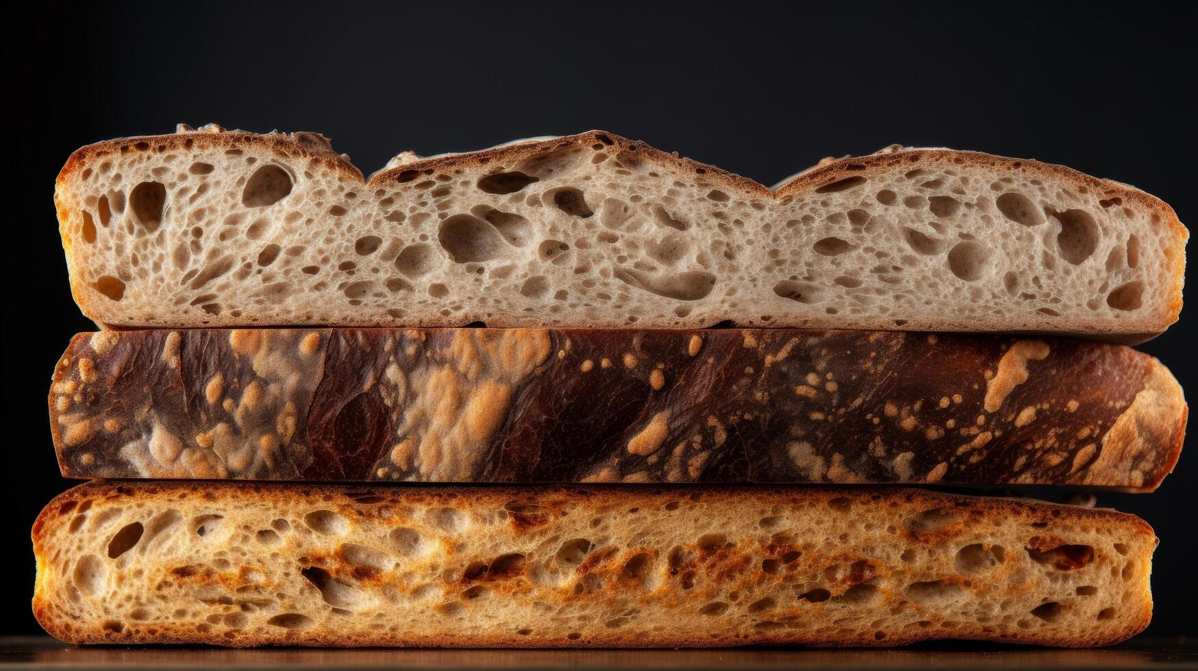 AI generated An artisanal bread crust with a golden and crunchy texture photo