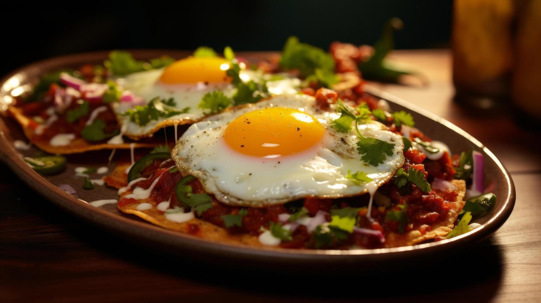 ai generado huevos rancheros auténtico mexicano plato foto