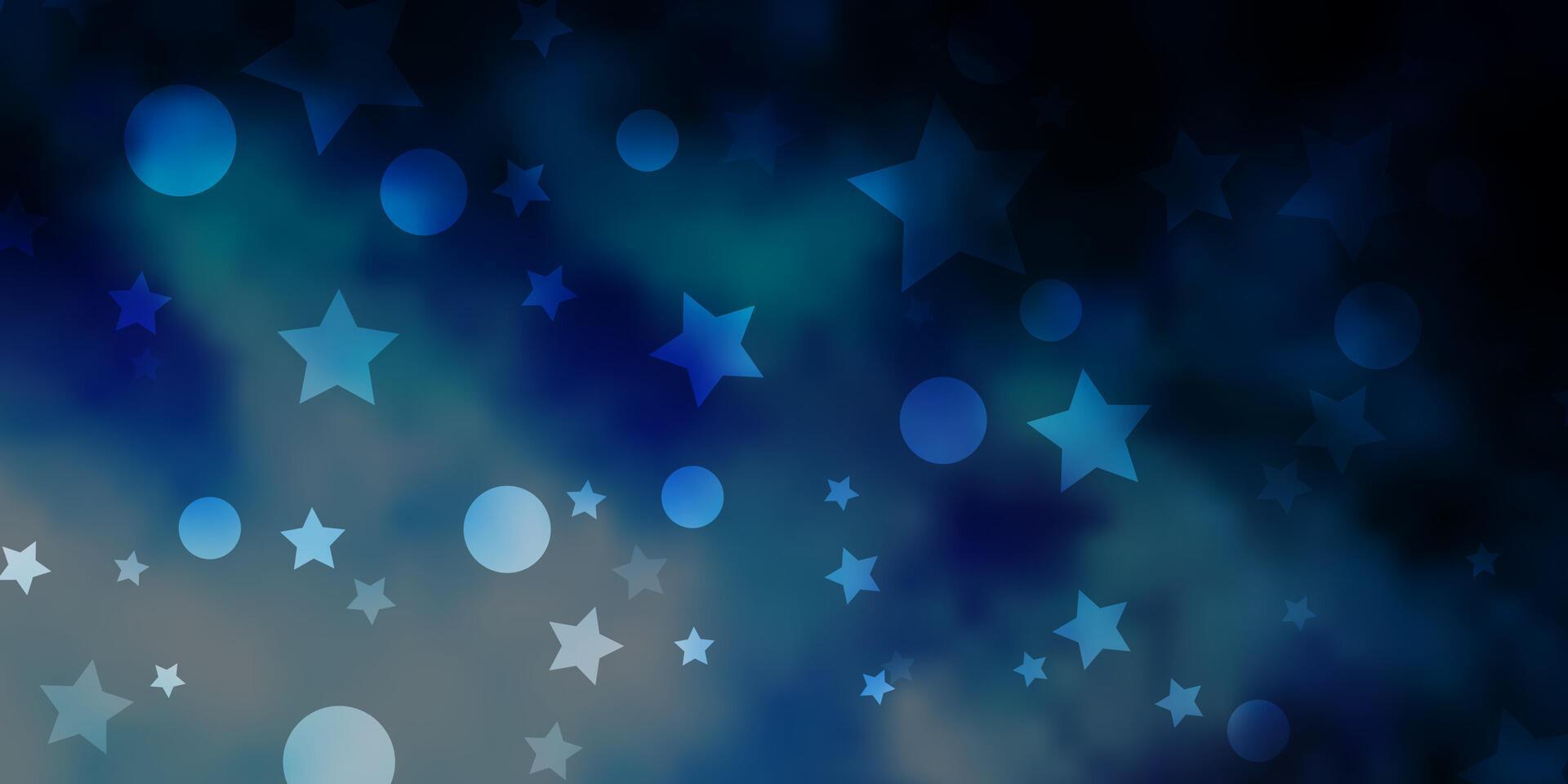 Dark BLUE vector background with circles, stars.