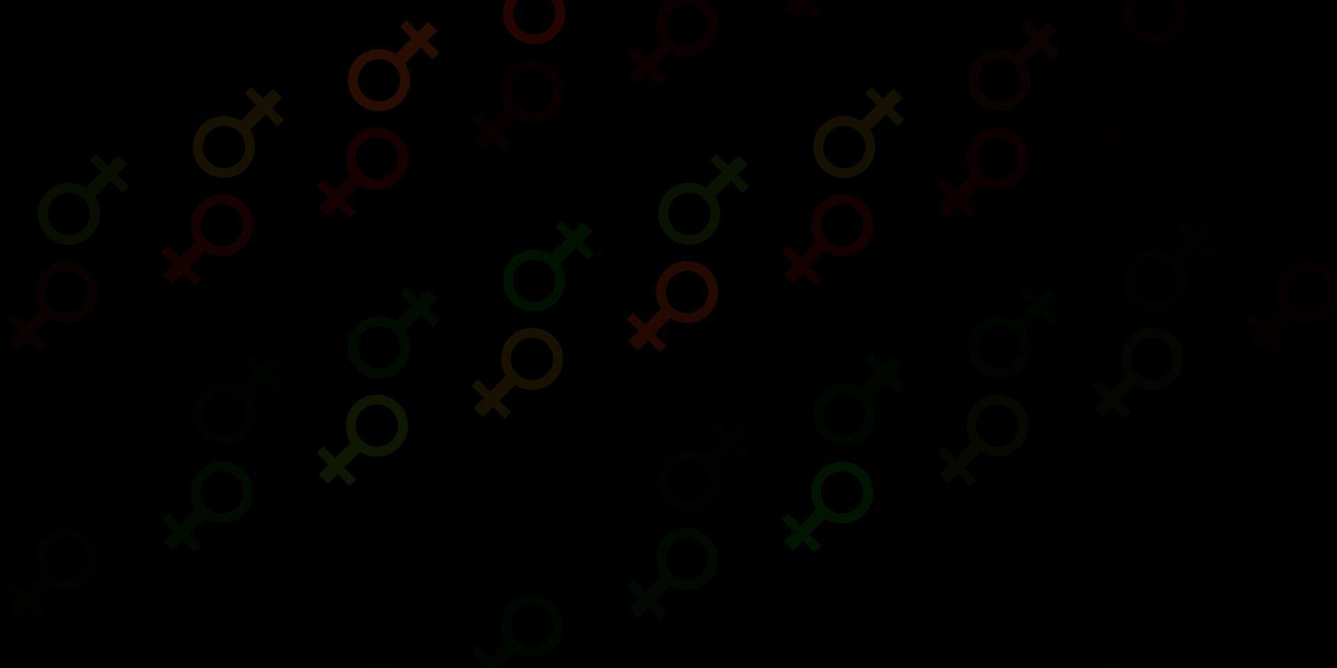 textura de vector verde oscuro, rojo con símbolos de derechos de las mujeres.