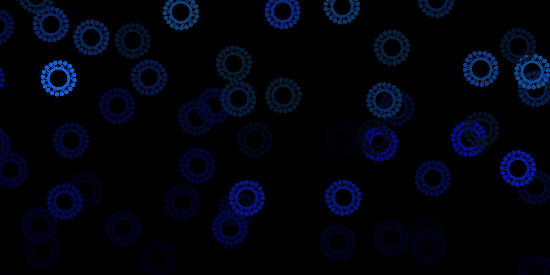 Telón de fondo de vector azul oscuro con símbolos de virus.