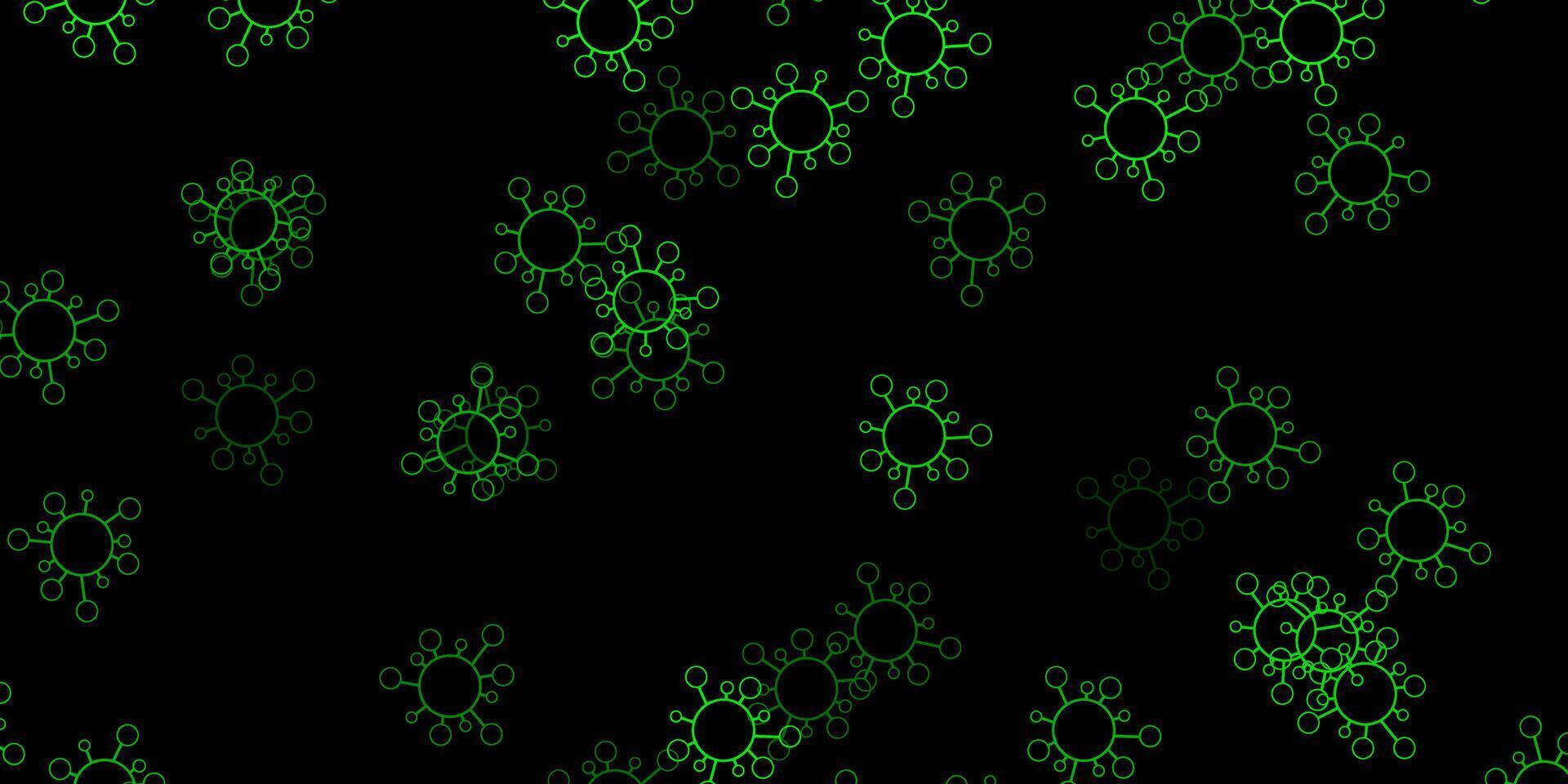 Dark green, yellow vector background with covid-19 symbols.