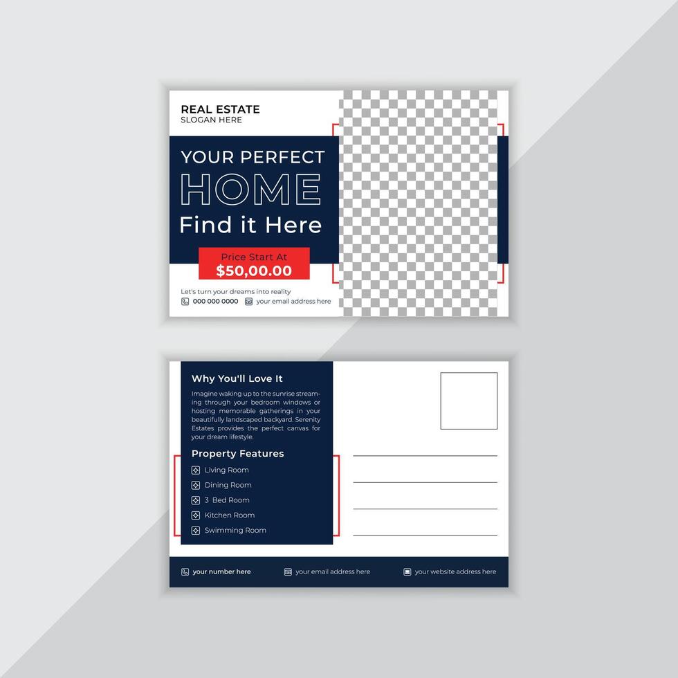 Real Estate postcard or EDDM postcard design template, Vector Template , Modern Elegant Postcard Template For Home Sale, Corporate business or marketing agency postcard template