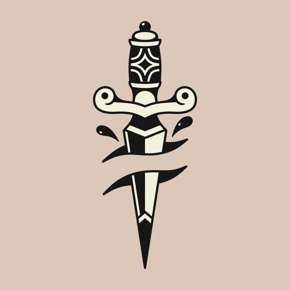 Traditional dagger tattoo vector