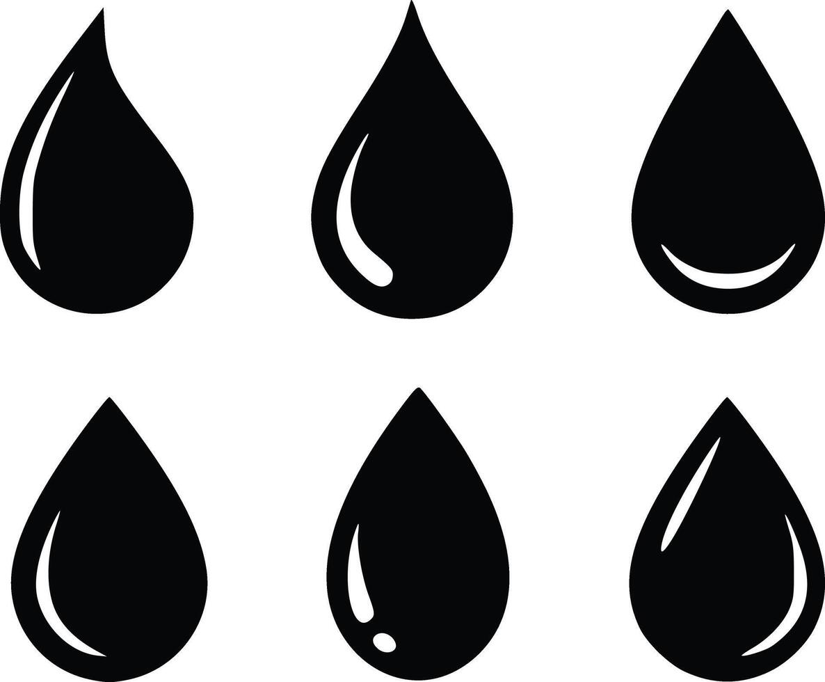 agua soltar forma. negro agua o lluvia gotas colocar. agua o petróleo gota. plomería logo plano estilo vector