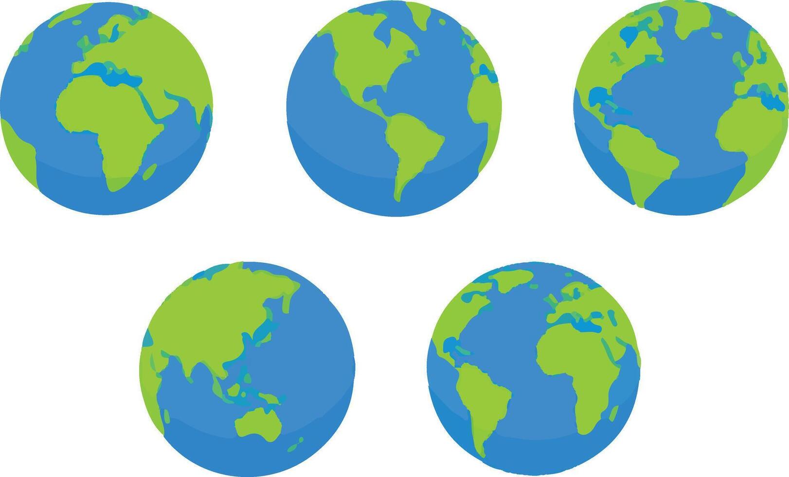 World map in globe shape. Earth globe set. Earth globes collection. Flat style vector
