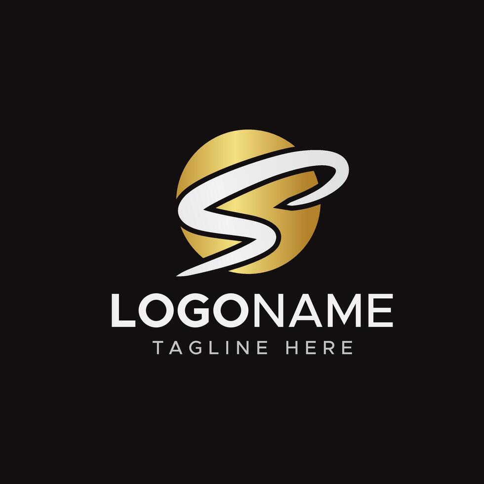 S letter logo on black color background vector