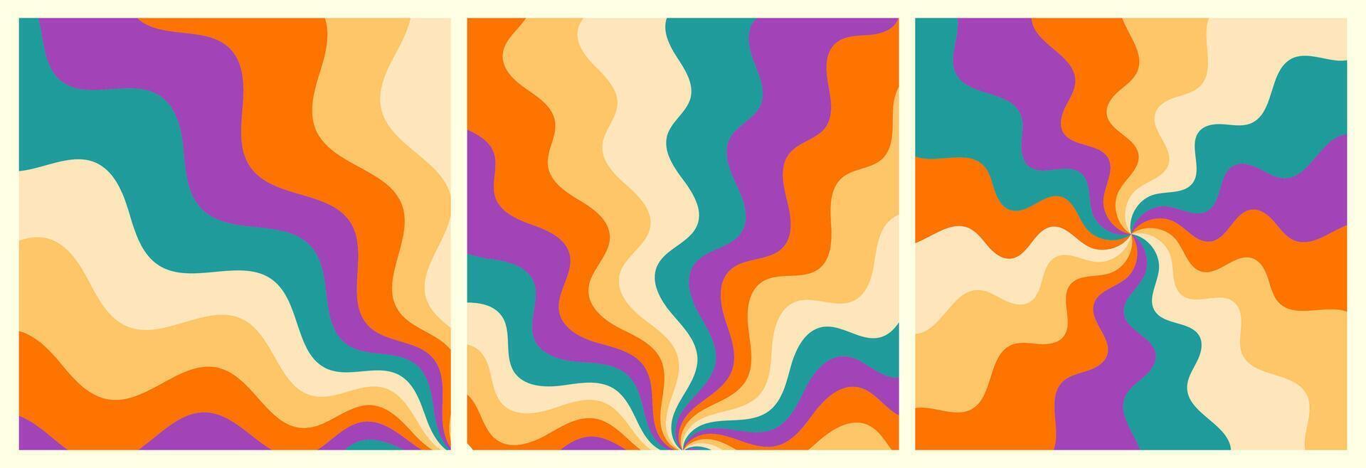 Retro groovy 70s backgrounds set vector