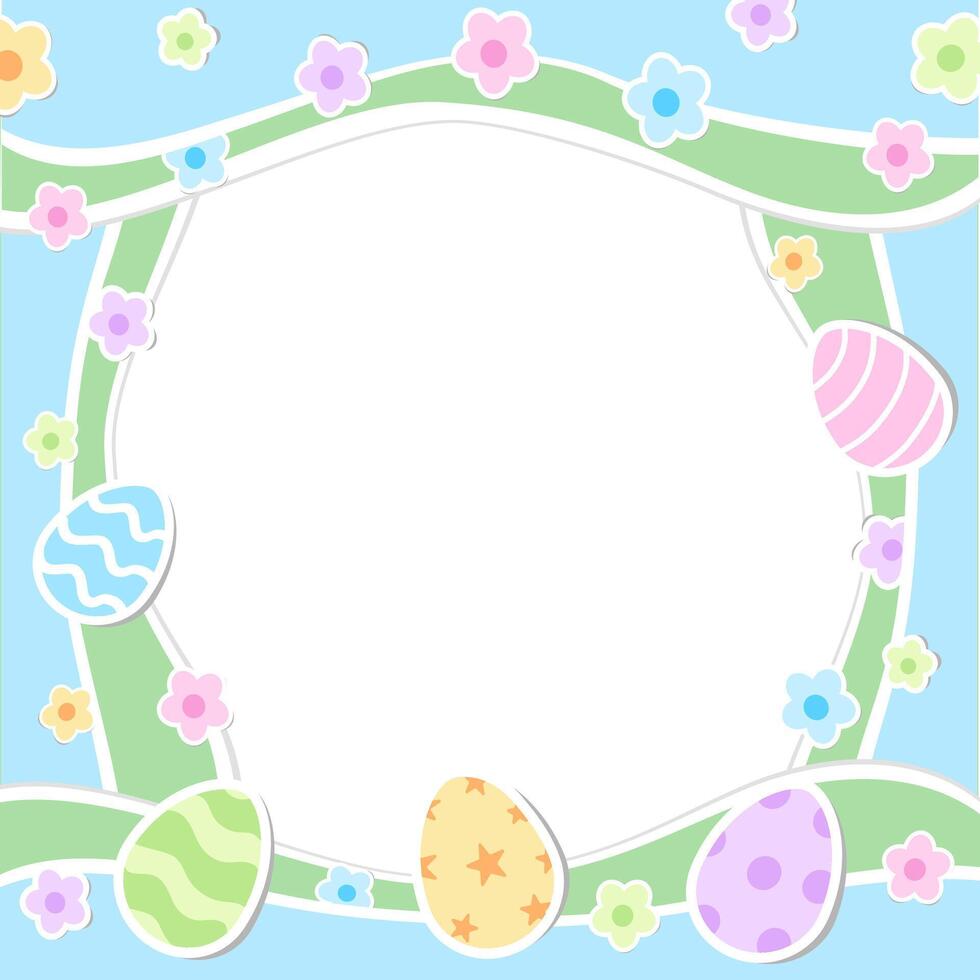 Blank easter frame vector with Easter eggs and flower for text placement, decoration, copy space in pastel color