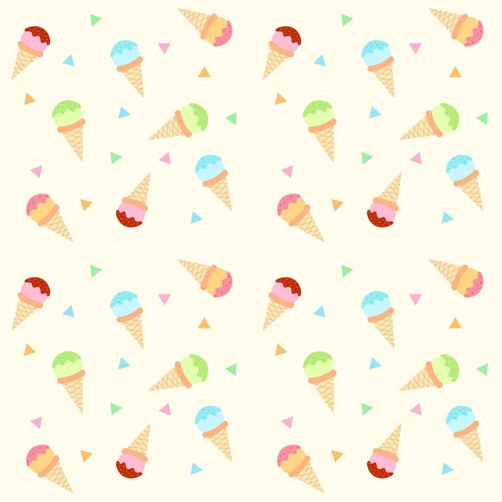 seamless pattern vector with colorful ice cream and sprinkles background, flat design, dessert, summer theme