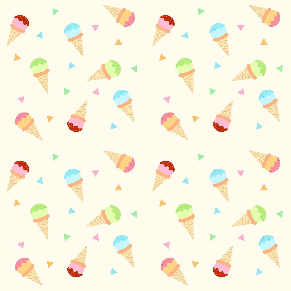 seamless pattern vector with colorful ice cream and sprinkles background, flat design, dessert, summer theme