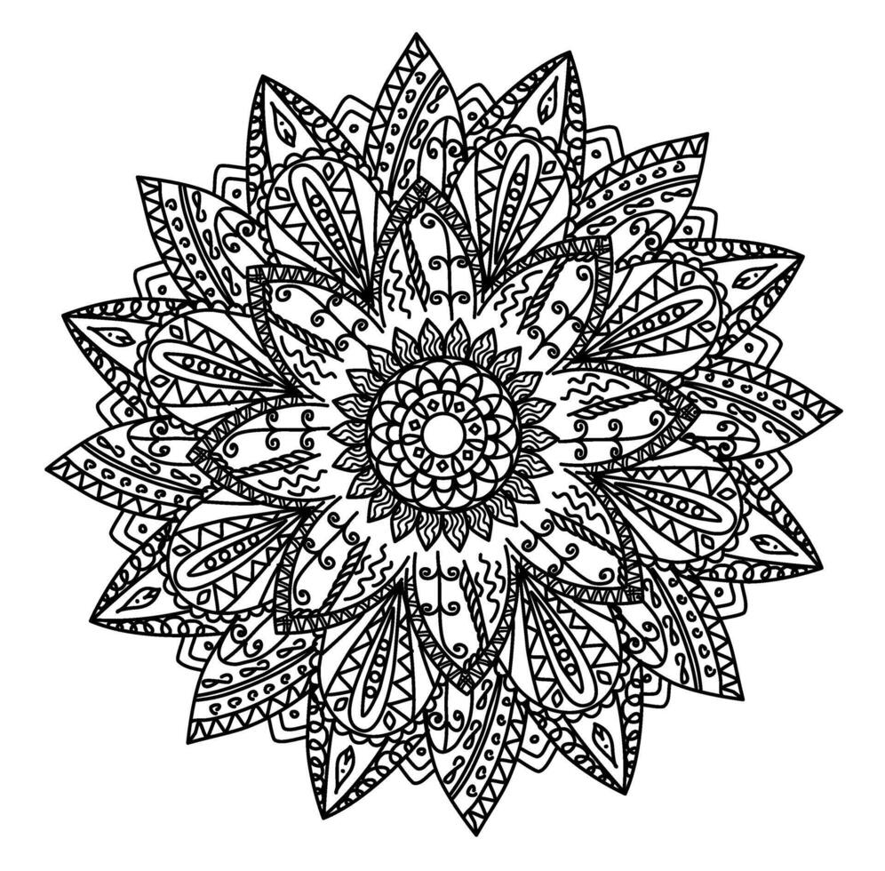 black and white Mandala, vector hand-drawing ,Ornaments in an ethnic oriental style. Coloring book pages