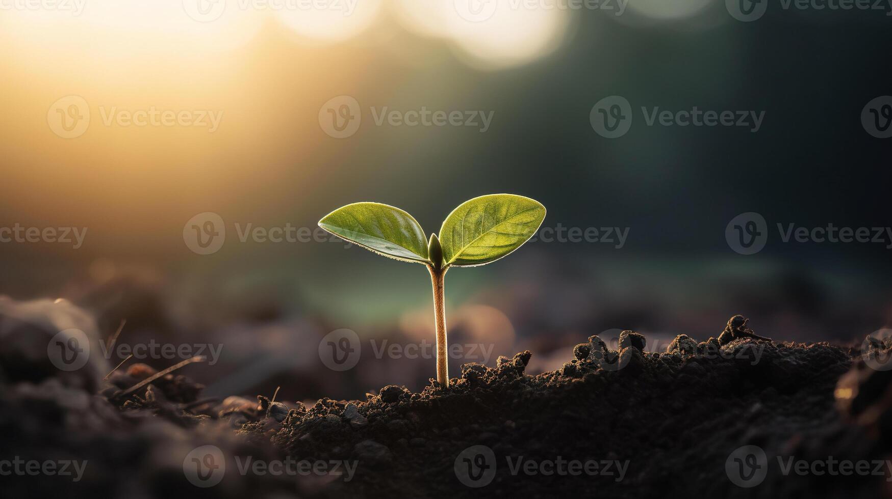 AI generated Tiny sprout seedling of a tree in sunlight. Symbol of ecology, nature and the beginning of life and growth concept photo