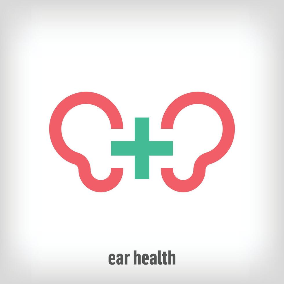 Creative plus sign design in the middle of ears. Uniquely designed color transitions. Health and medical together logo template. vector. vector