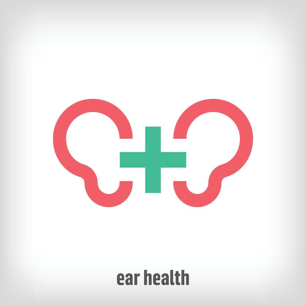 Creative plus sign design in the middle of ears. Uniquely designed color transitions. Health and medical together logo template. vector. vector