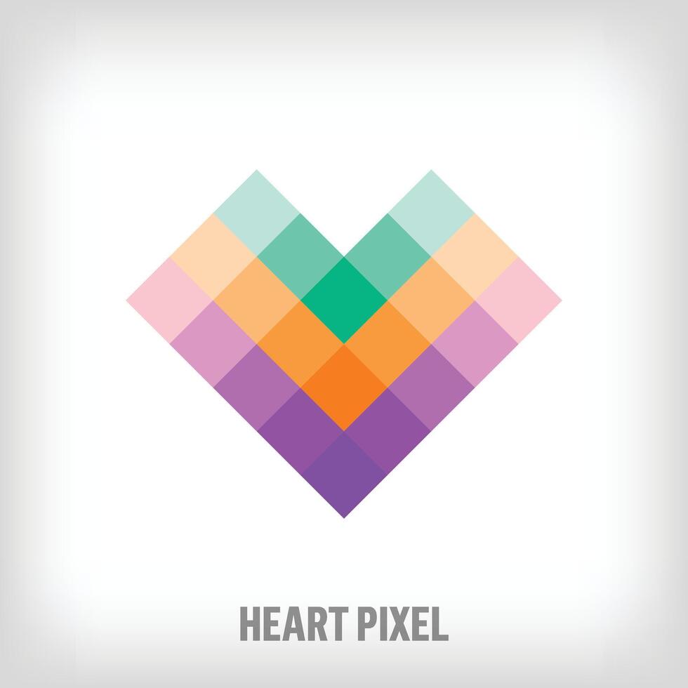 creativo pixelado corazón logo. únicamente diseñado color transiciones digital amor y romántico logo modelo Moviente hacia el cima. vector. vector