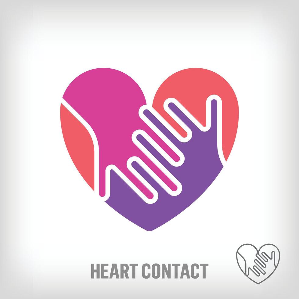 Creative heart shaking hands logo. Uniquely designed color transitions. Health and family together logo template moving towards the top. vector. vector