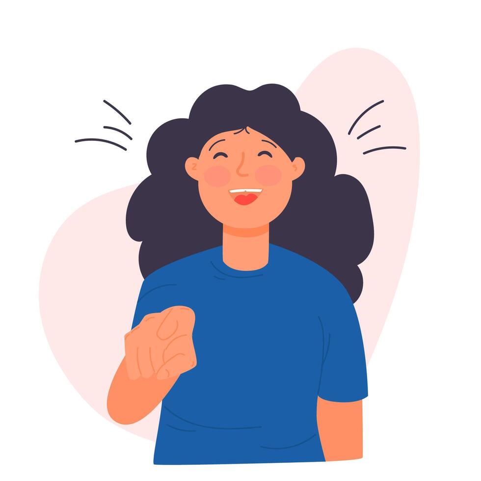 WebThe young girl laughs, pointing her finger. Vector illustration. Fool's day concept