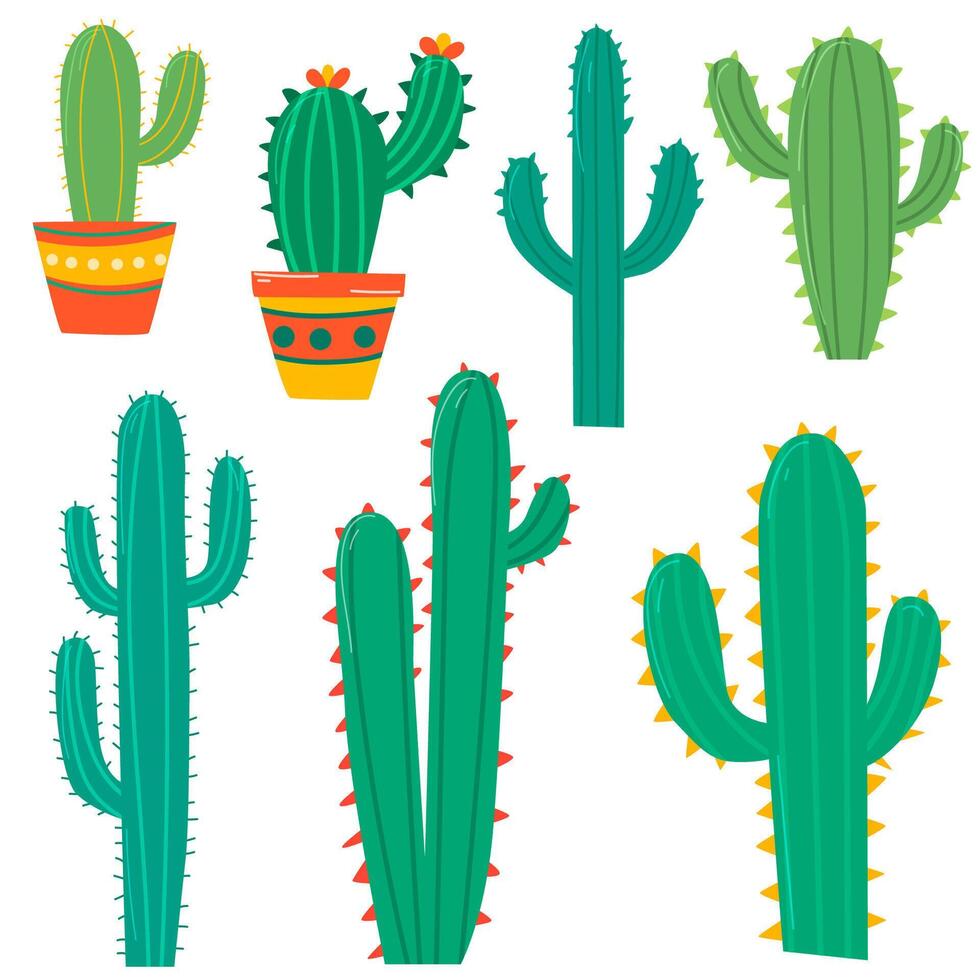 conjunto de cactus en plano sencillo estilo. mexicano concepto. vector