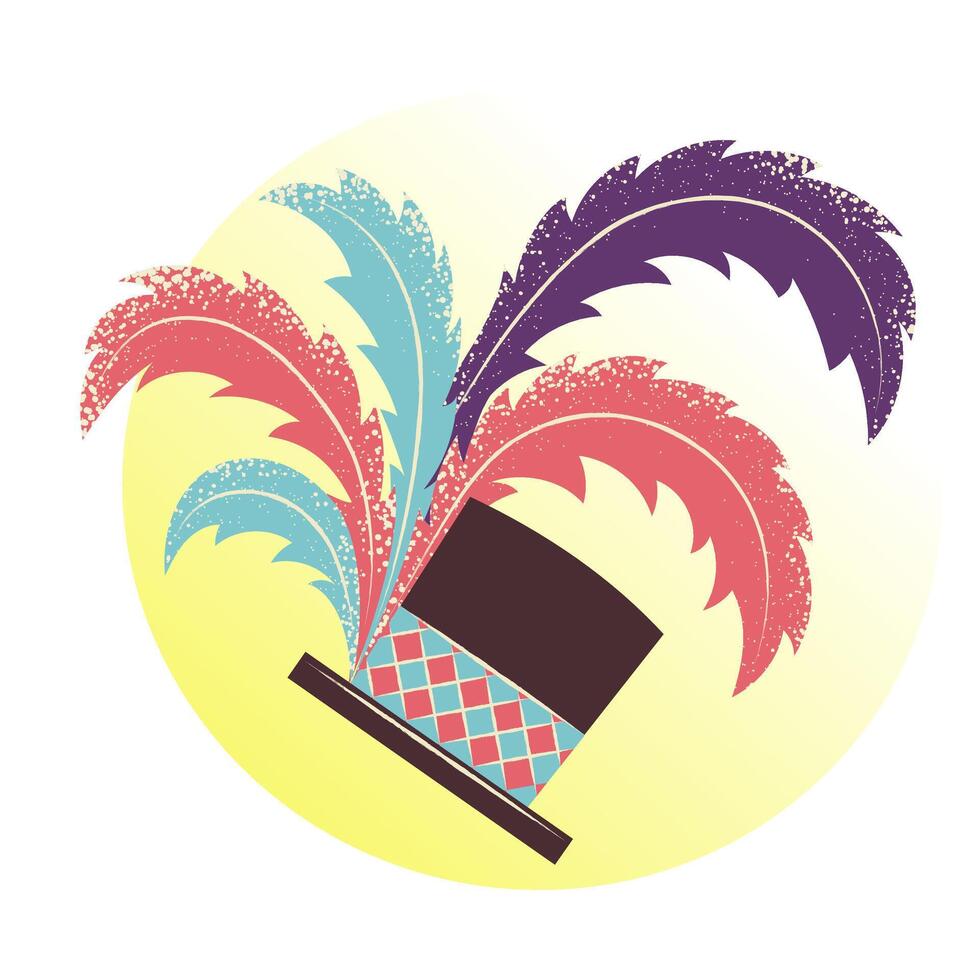 Carnival hat with colorful feathers. Masquerade headdress. Flat vector illustration.