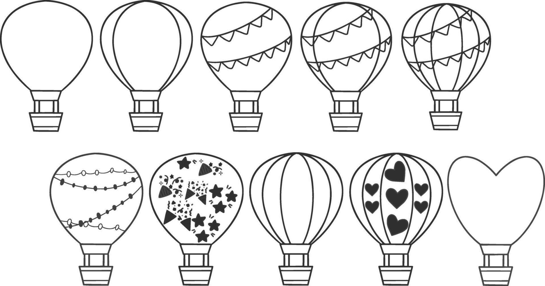 Hot Air Balloon Line Art, Simple Vector Line Art