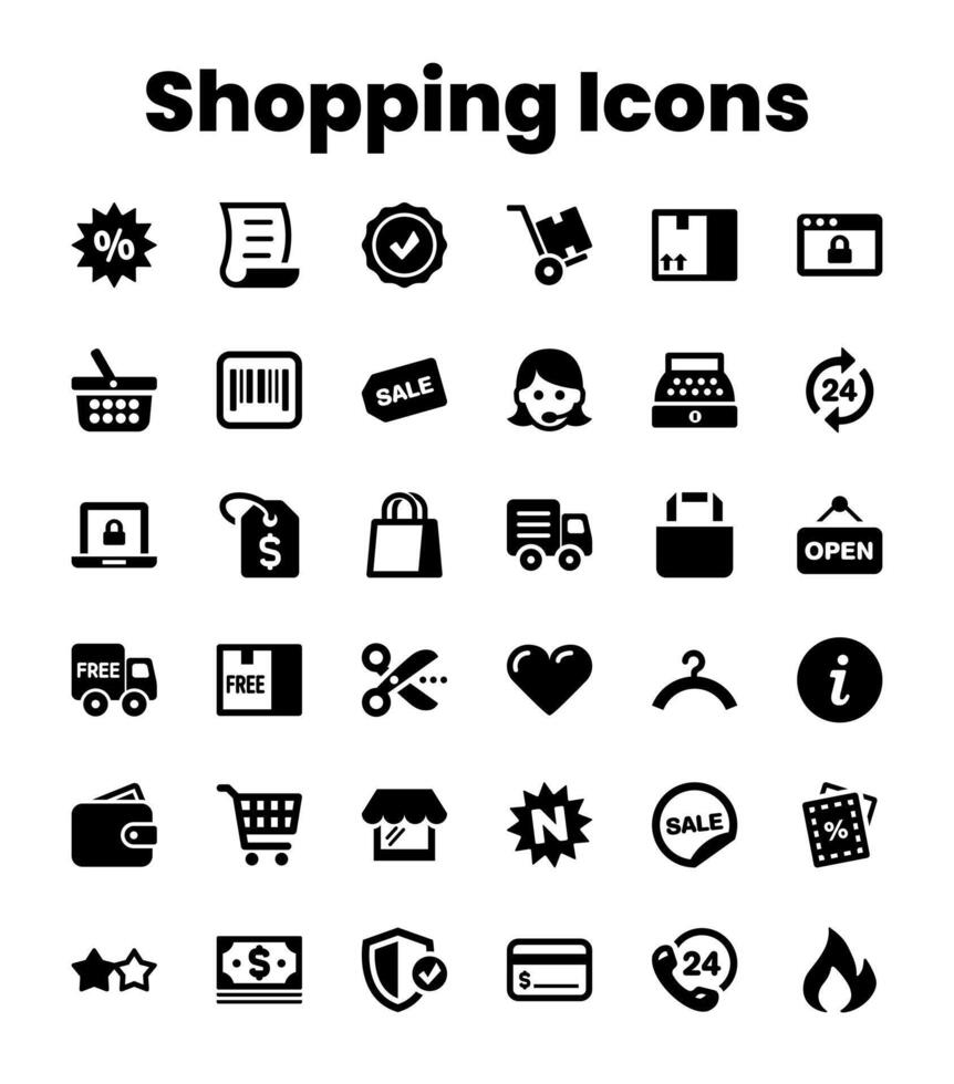 Set Black Solid Shopping Icons vector