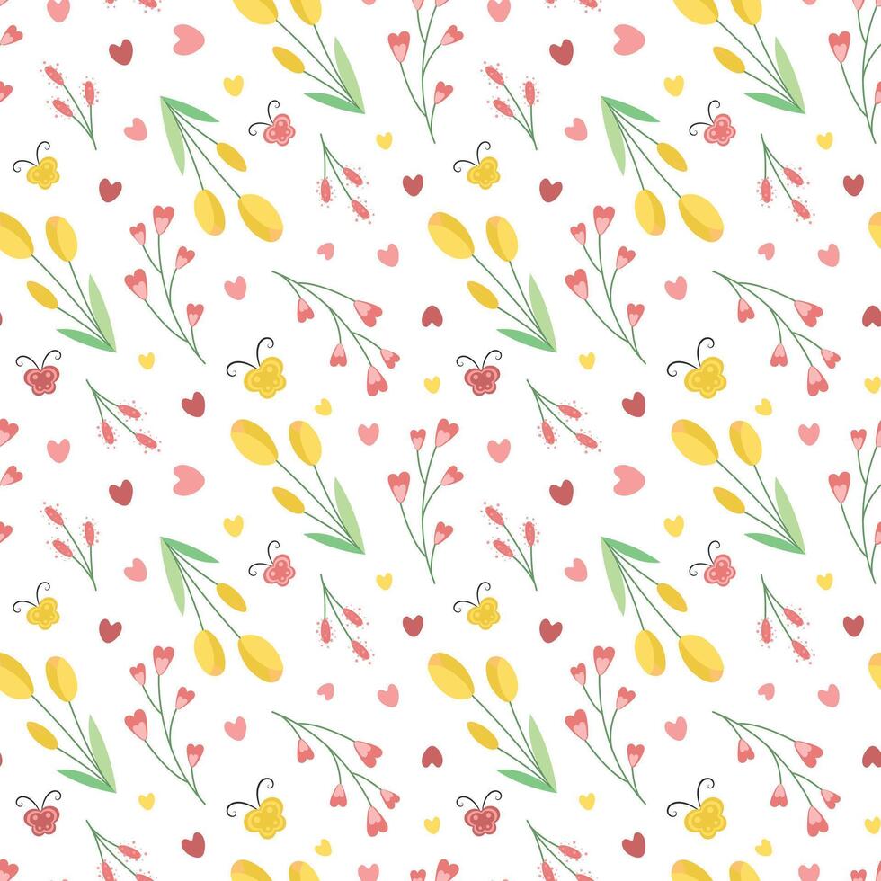 cute spring seamless vector pattern with flowers