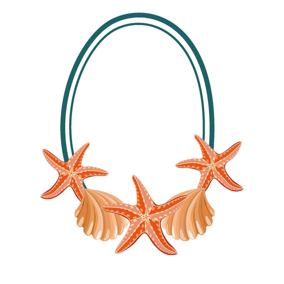Summer frame with cocktail, flip flops and starfish with seashell vector