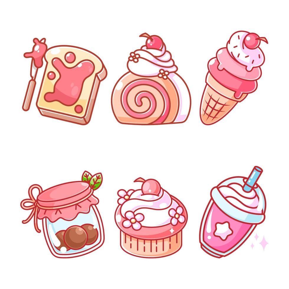 Cartoon style design of various desserts set vector