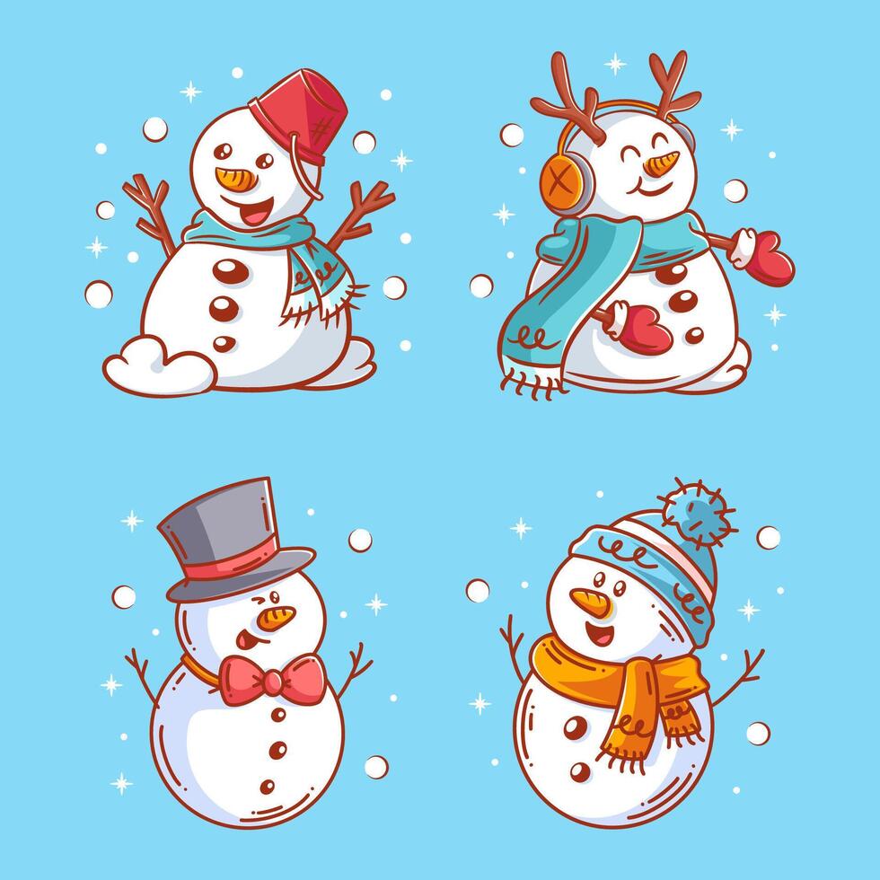 Snowman wearing a neck warmer, cartoon style set vector