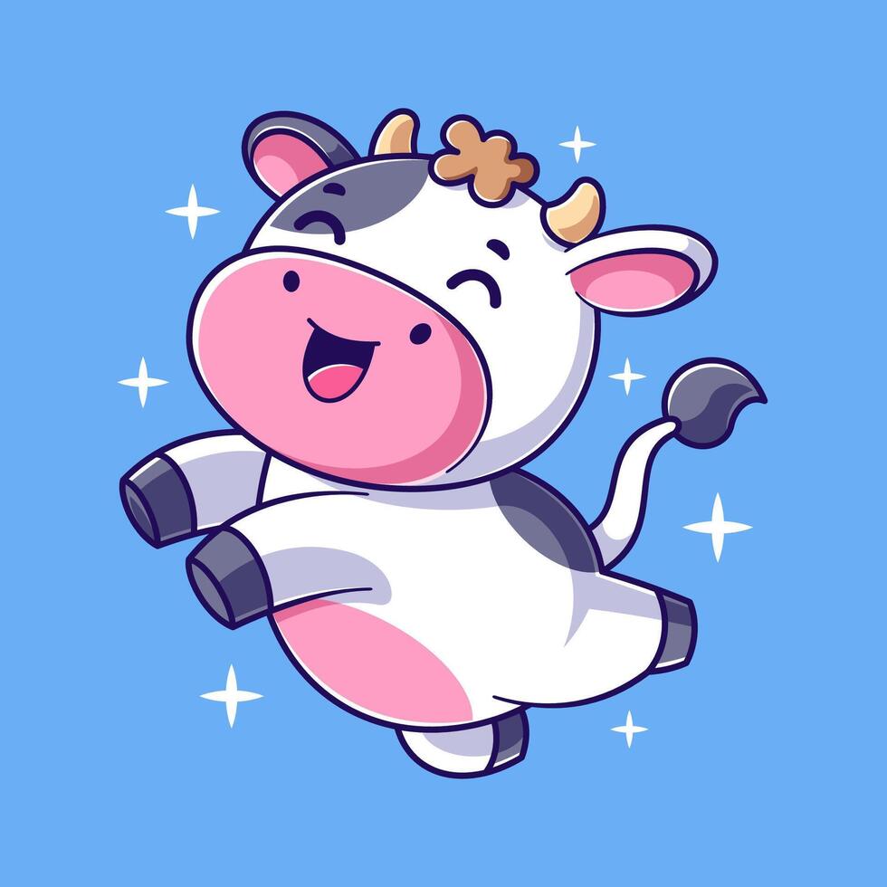 Cute cow jumping because it feels happy vector