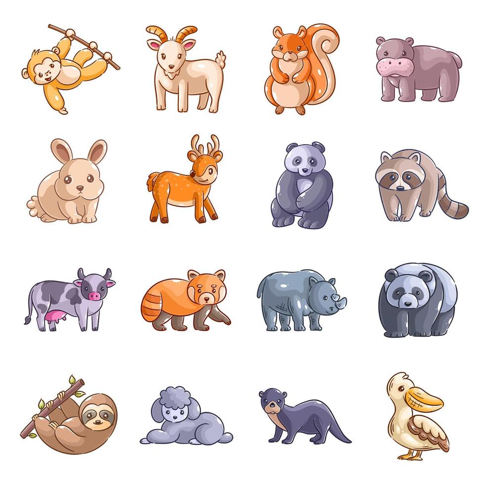 A pack of cute animal images, hand drawn style set vector