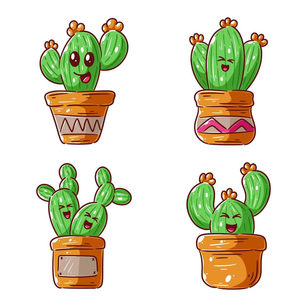Hand drawn stylized cute cactus design set vector