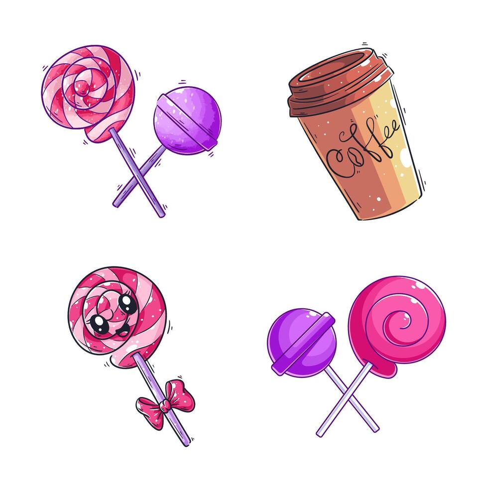 Candy design, hand drawn style set vector