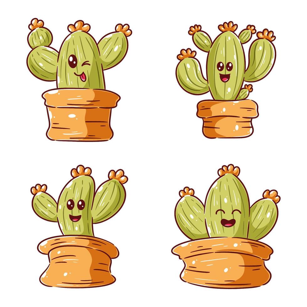 Cute cactus design, hand drawn style set vector