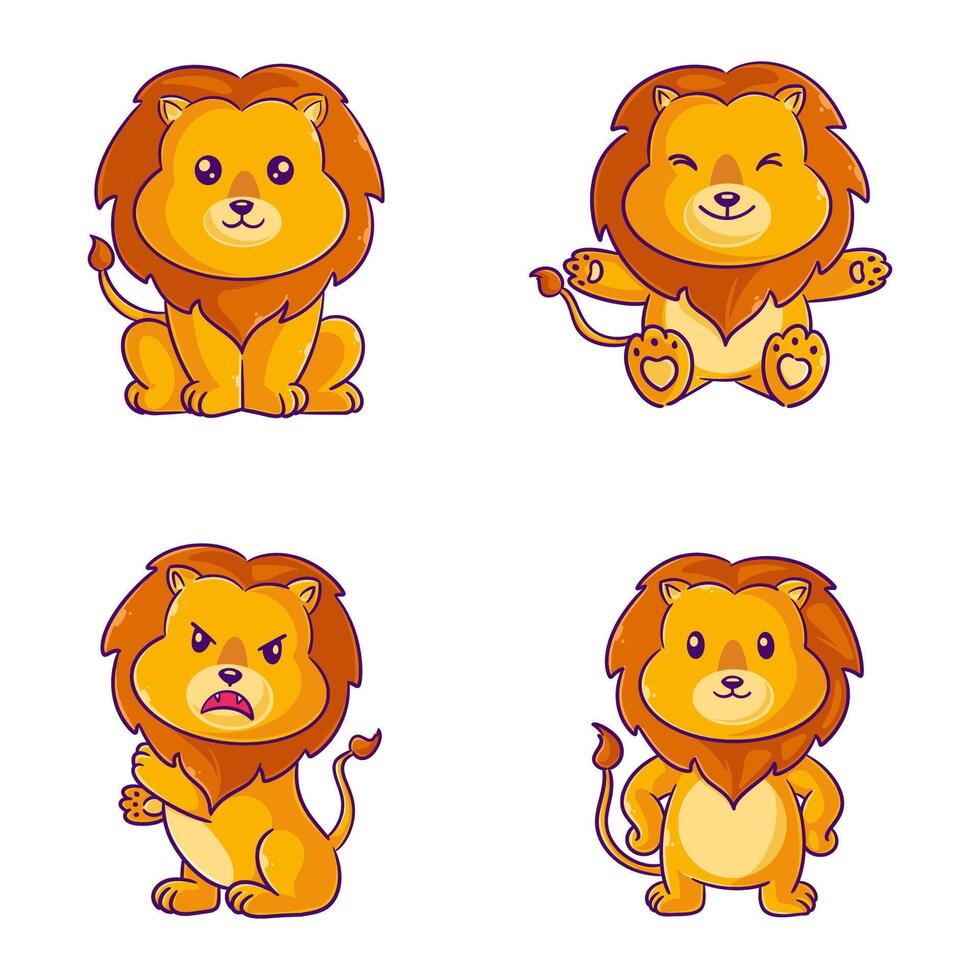 Cute lion design, hand drawn style set vector